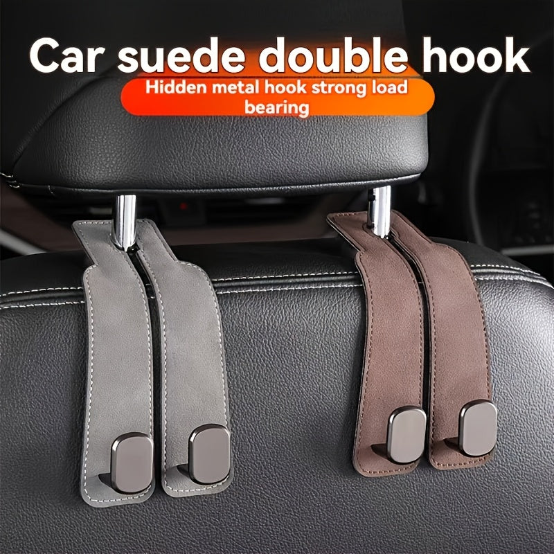 Car Seat Back Cover with 2 Hooks, Hidden Hook Design - Made of PU Leather, Universal Fit for All Cars, for Hanging Purses and Bags on Headrest