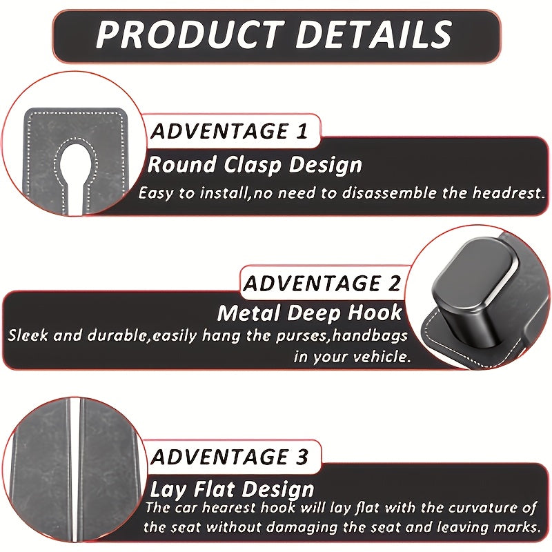 4pcs Car Headrest Hooks, Designed for Hanging Bags, Specifically for Organizing And Securing Items on The Back of Seats