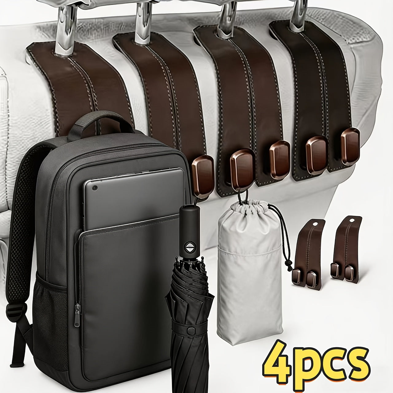 4pcs Car Headrest Hooks, Designed for Hanging Bags, Specifically for Organizing And Securing Items on The Back of Seats