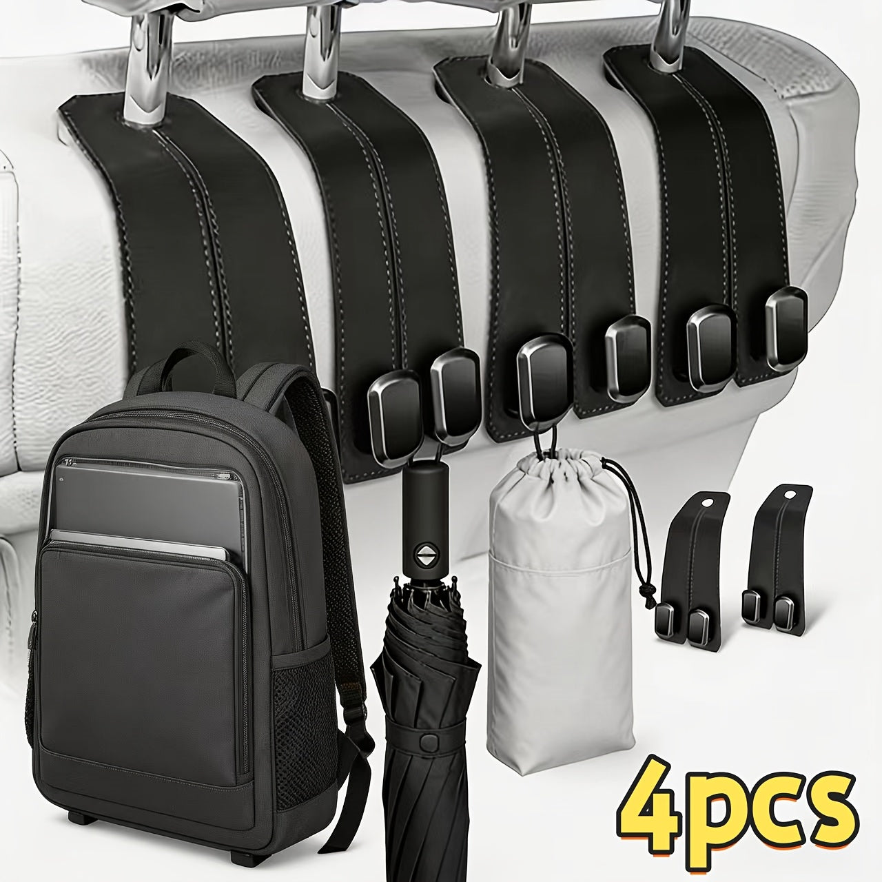 4pcs Car Headrest Hooks, Designed for Hanging Bags, Specifically for Organizing And Securing Items on The Back of Seats