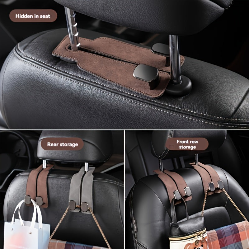 Car Seat Back Cover with 2 Hooks, Hidden Hook Design - Made of PU Leather, Universal Fit for All Cars, for Hanging Purses and Bags on Headrest